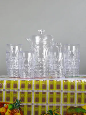 02 Plastic Novel Jug with 6 Glass Set of 7 White