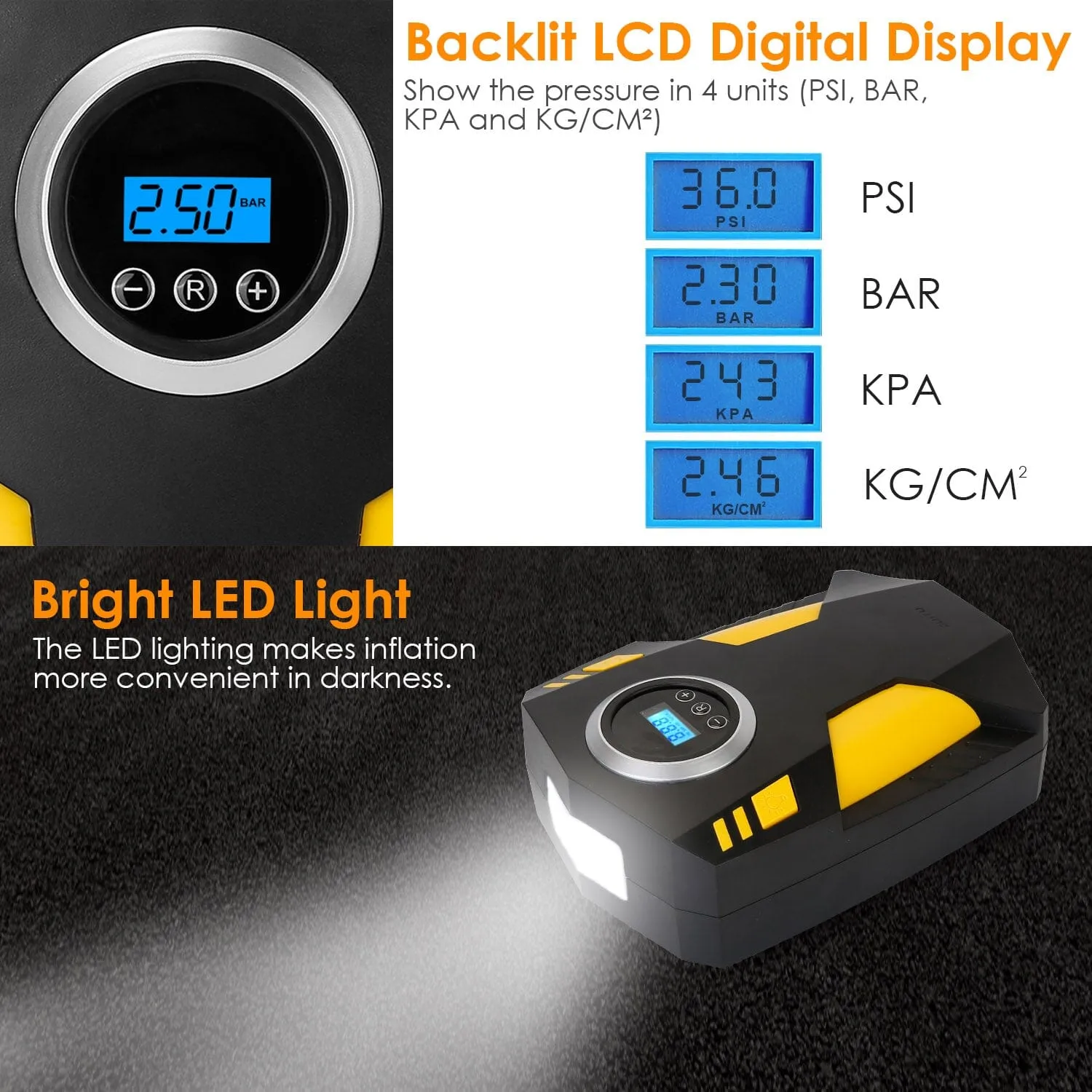 12V Digital Car Air Pump Compressor with LED Light 150 PSI