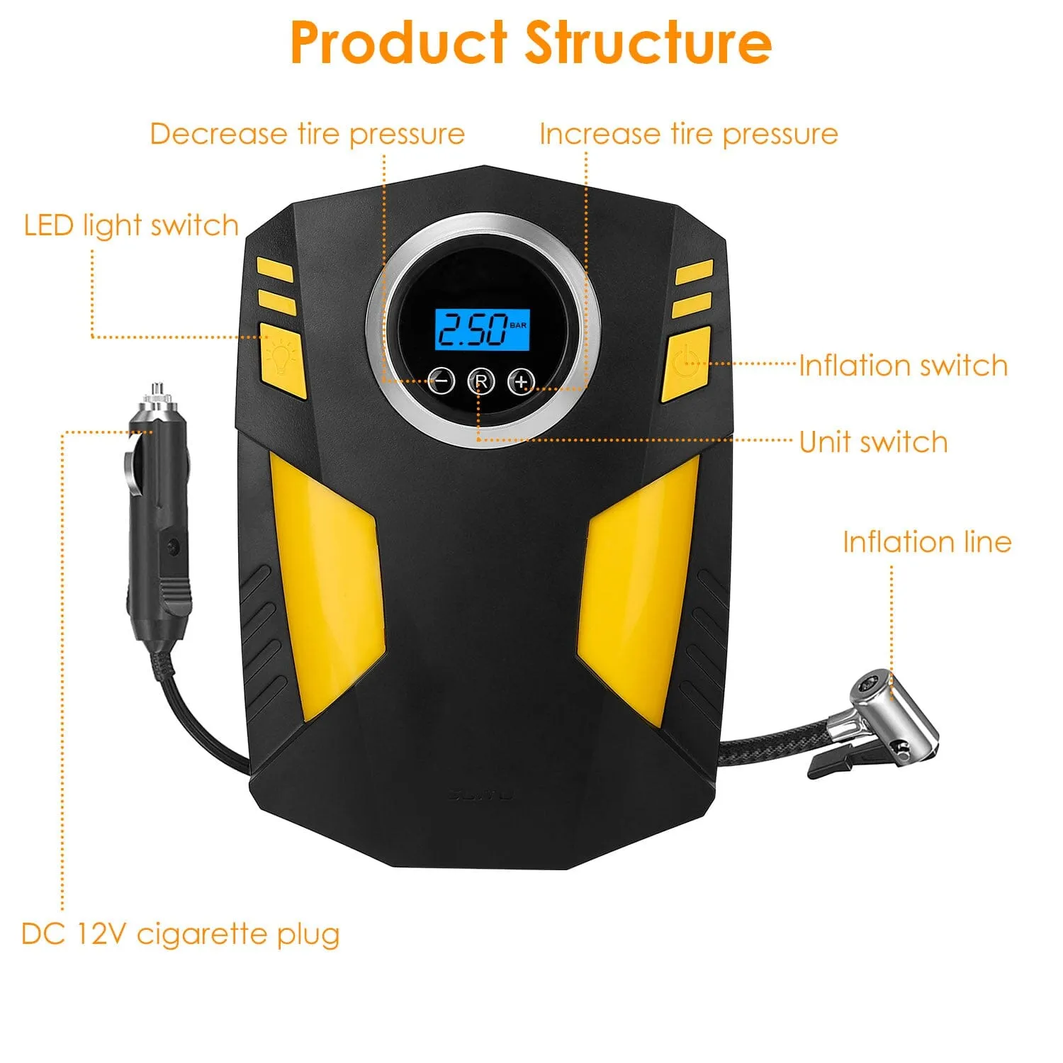 12V Digital Car Air Pump Compressor with LED Light 150 PSI