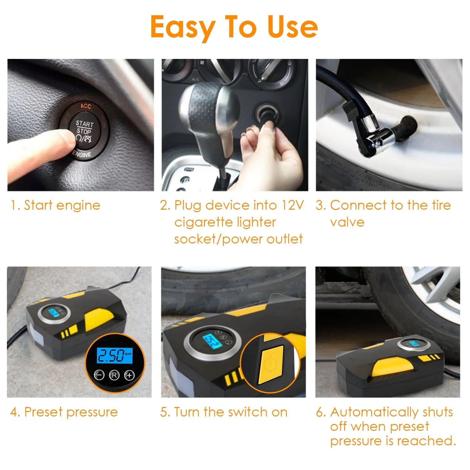 12V Digital Car Air Pump Compressor with LED Light 150 PSI