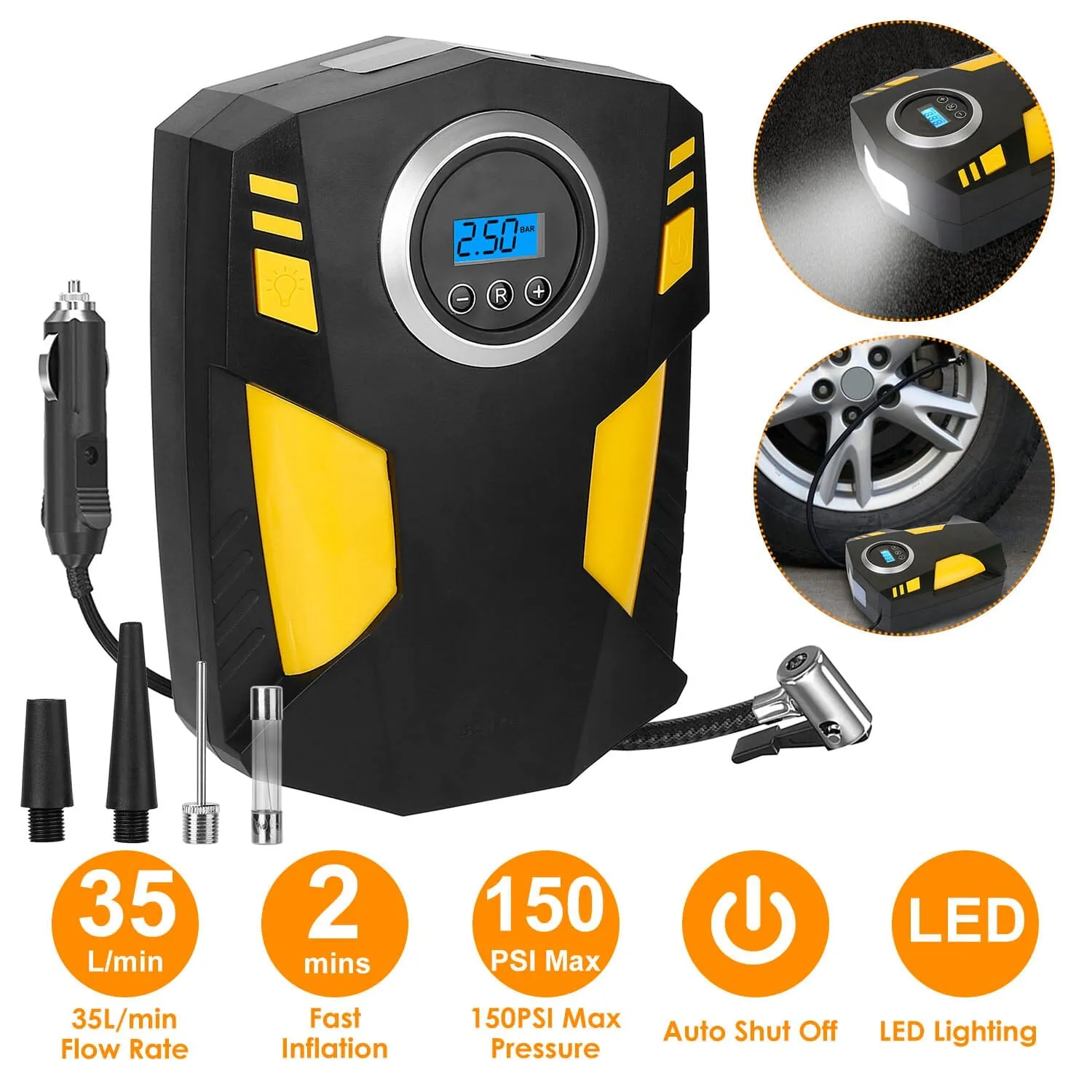 12V Digital Car Air Pump Compressor with LED Light 150 PSI