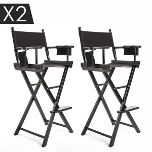 2x 75cm Tall Folding Director Chairs, Beech, Oxford Black-La Bella