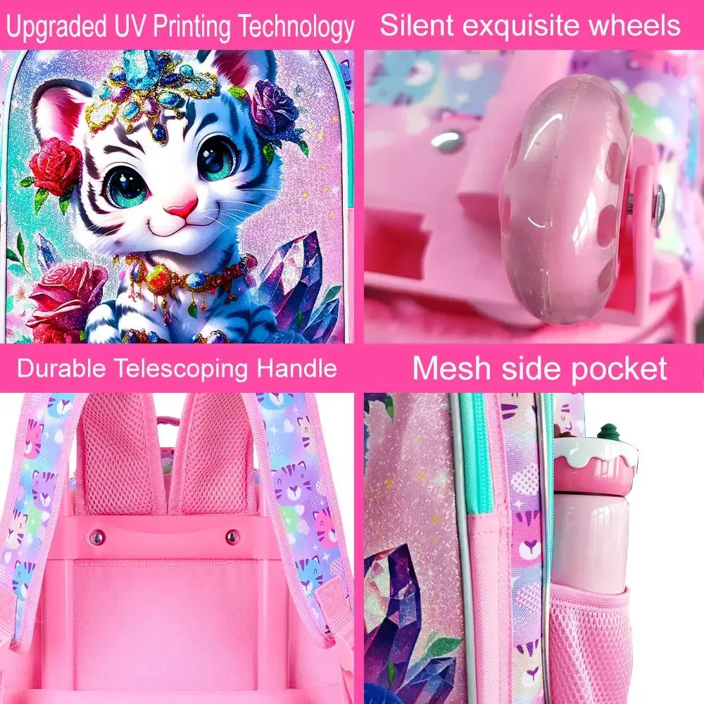 3 Piece Girls Rolling Backpack Set For School