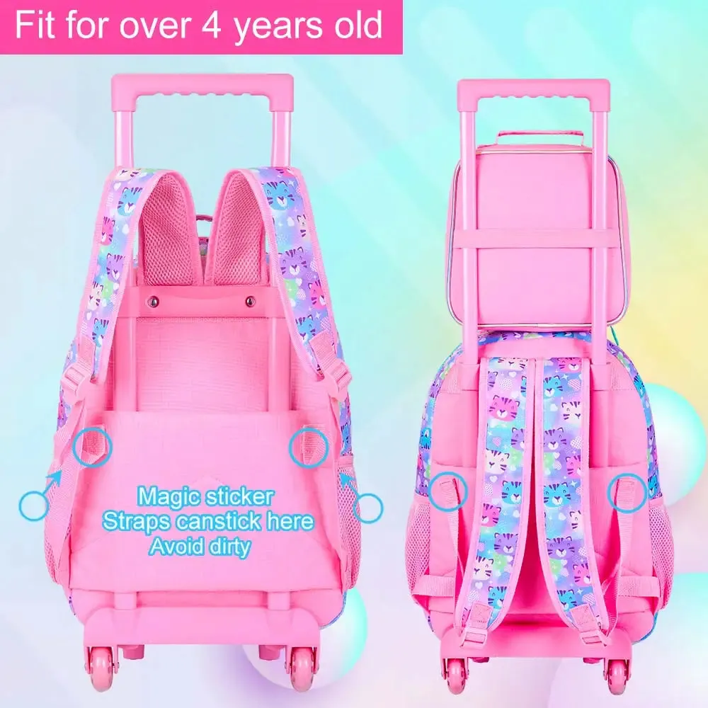 3 Piece Girls Rolling Backpack Set For School