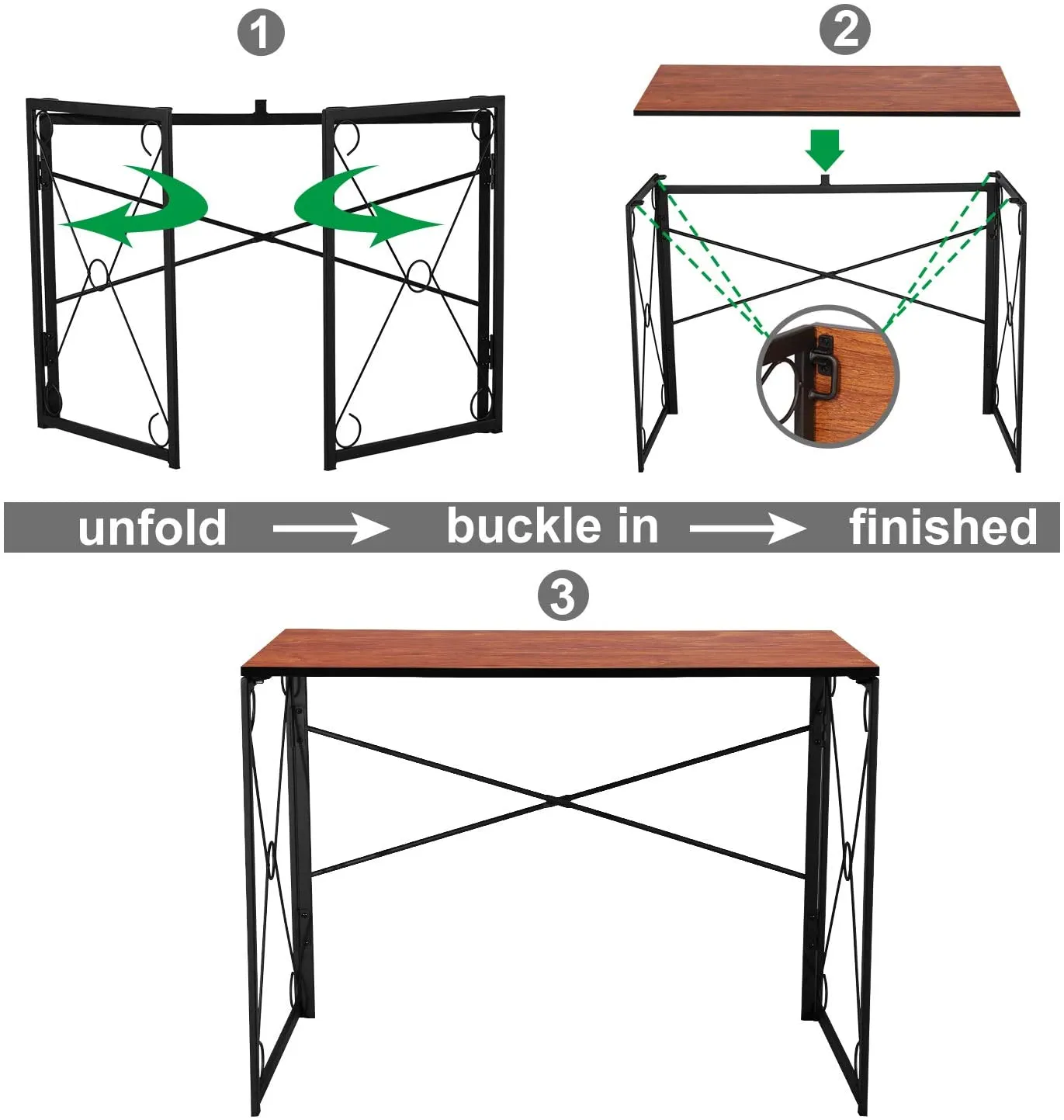 40'' Folding Desk No Assembly Required, Foldable Home Office Computer Table