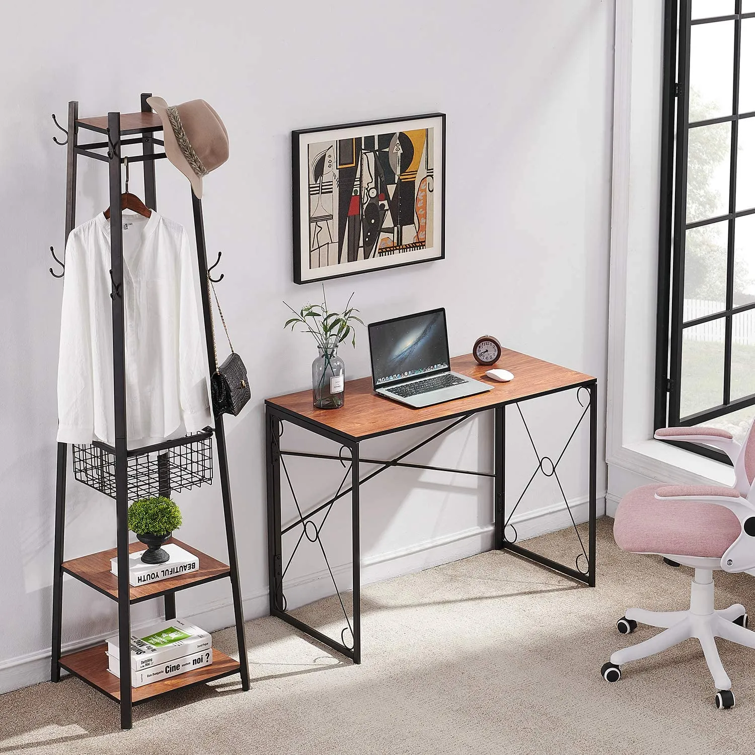 40'' Folding Desk No Assembly Required, Foldable Home Office Computer Table