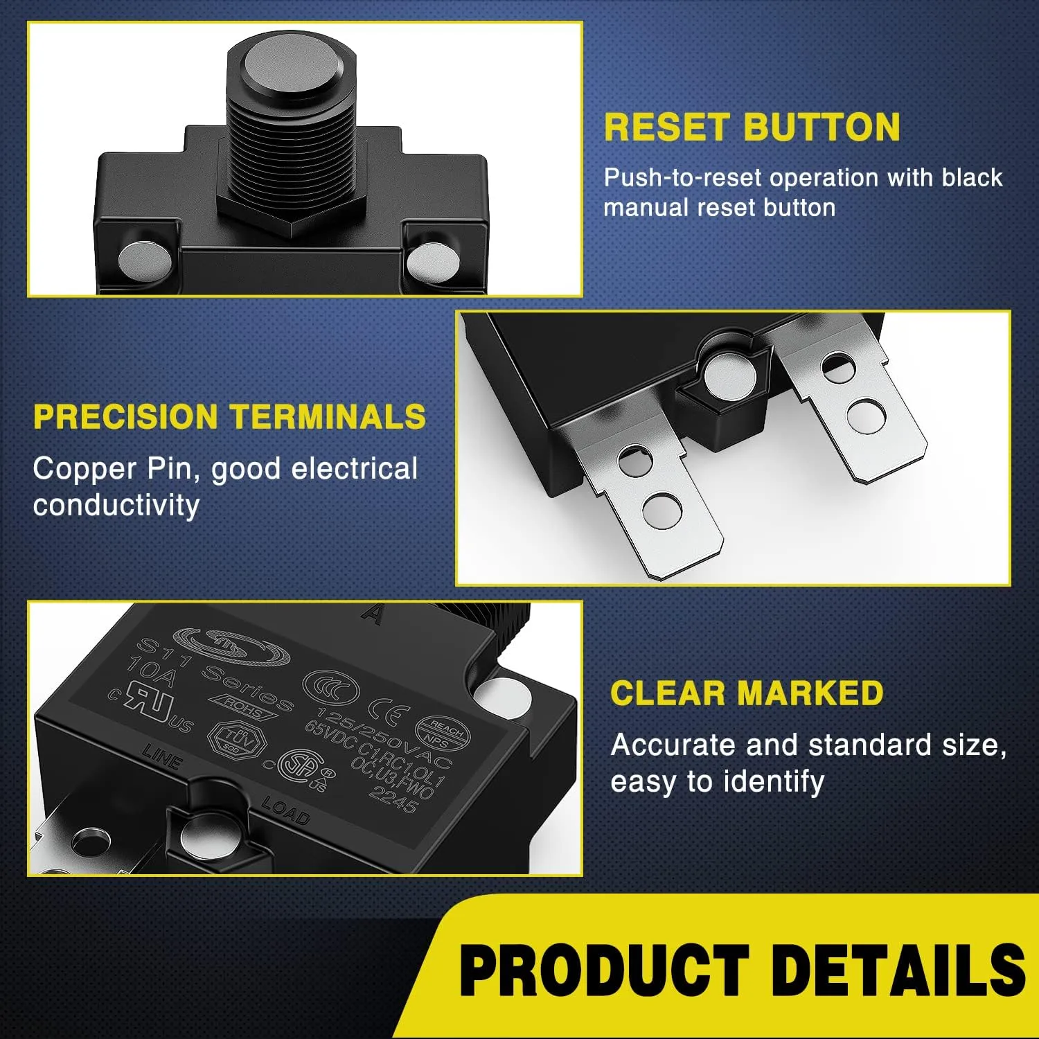 5Pcs 10Amp Terminals Circuit Breaker