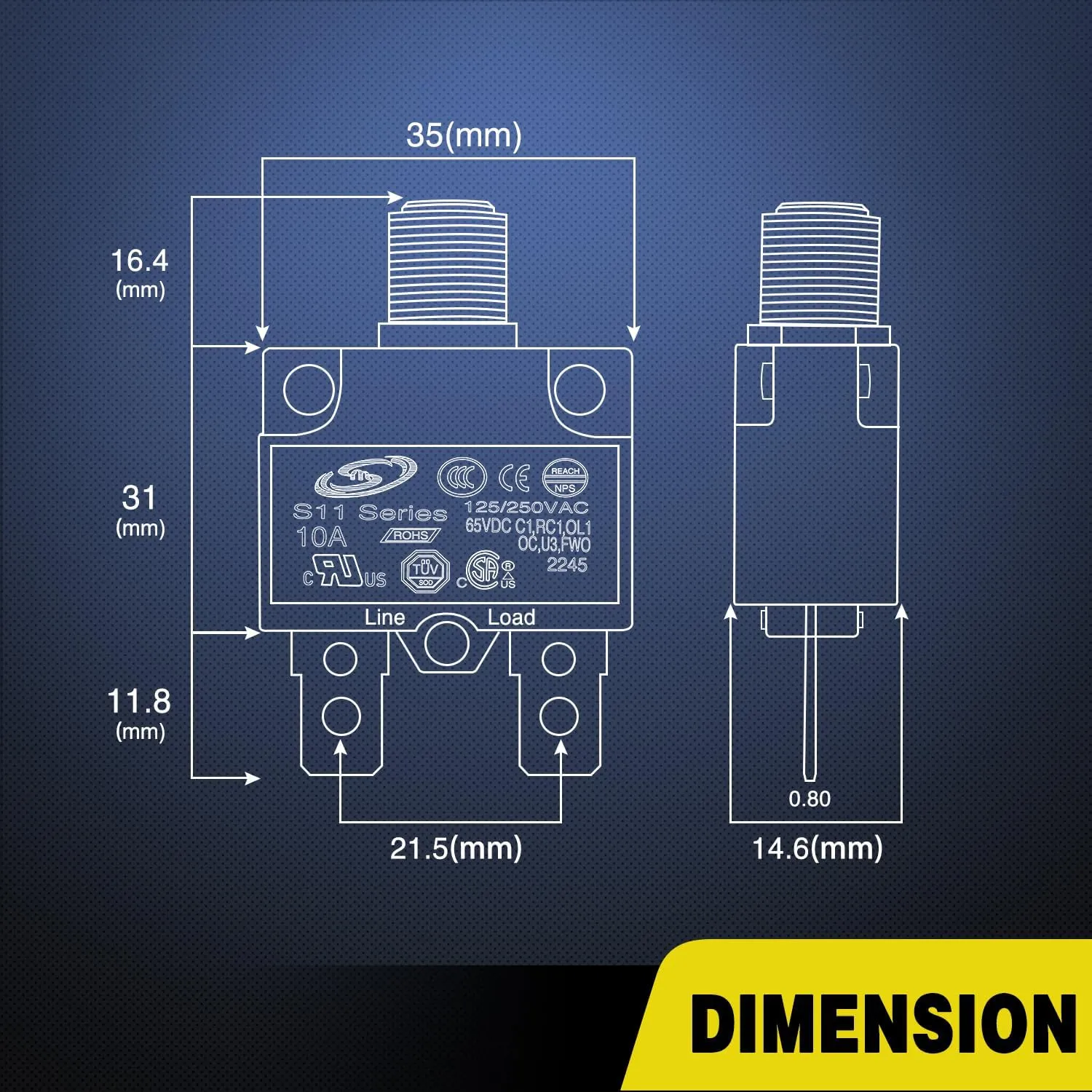 5Pcs 10Amp Terminals Circuit Breaker