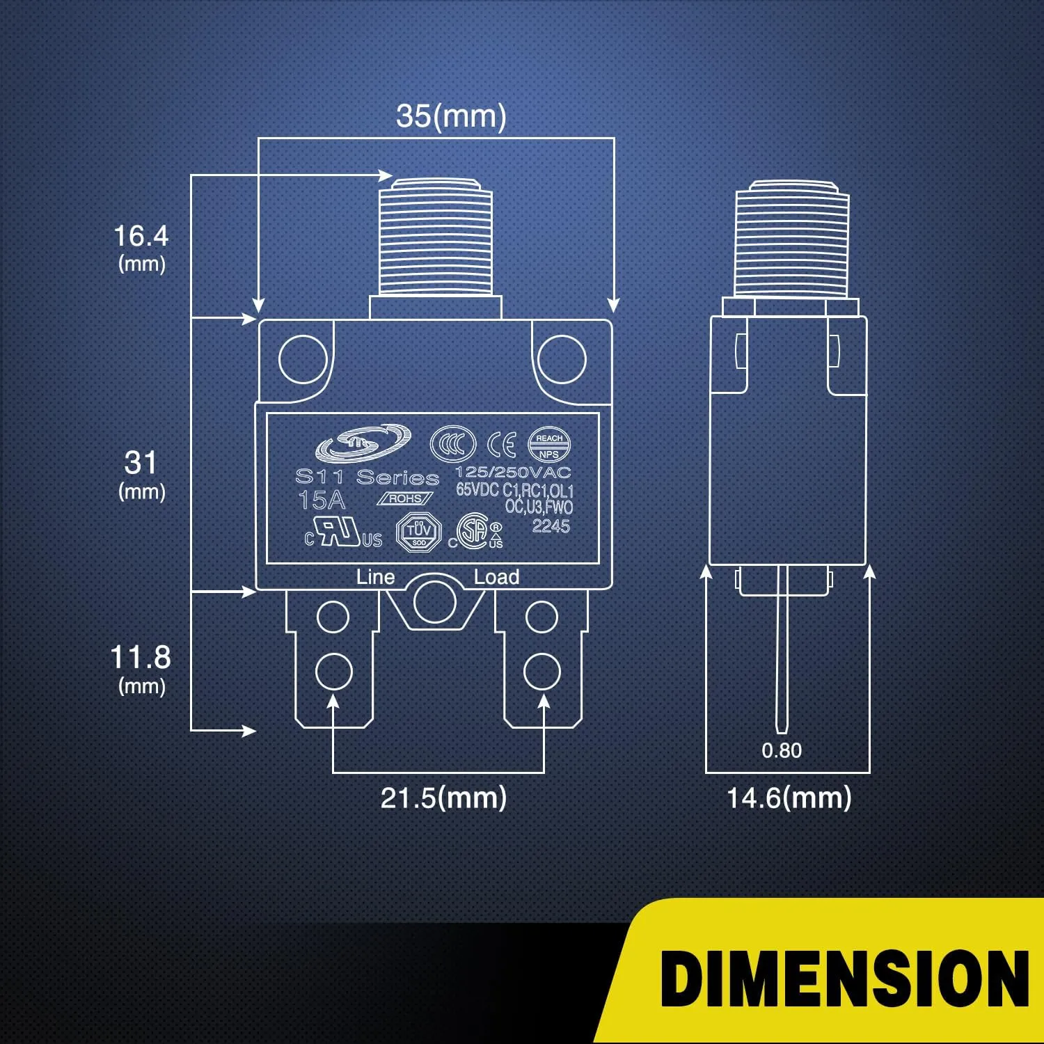 5Pcs 15Amp Terminals Circuit Breaker