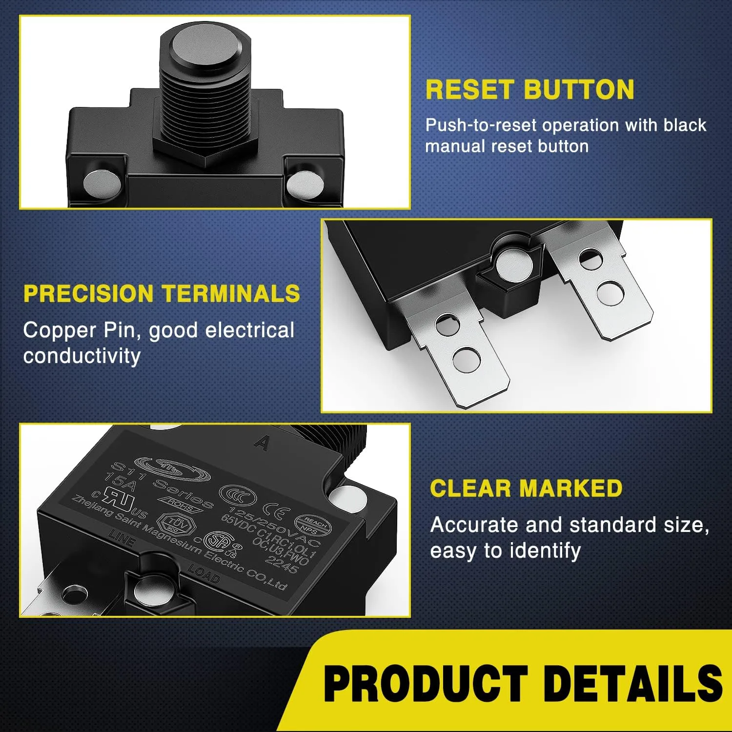 5Pcs 15Amp Terminals Circuit Breaker