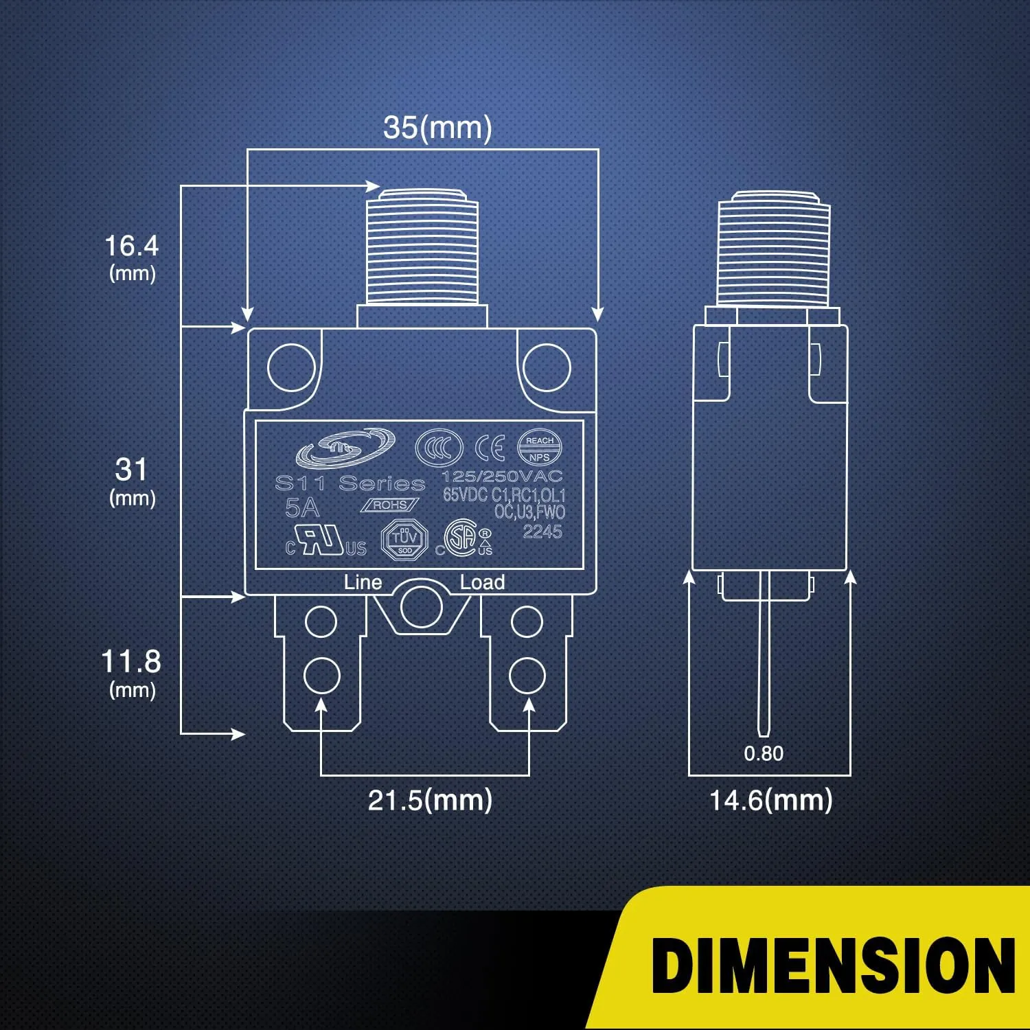 5Pcs 5Amp Terminals Circuit Breaker