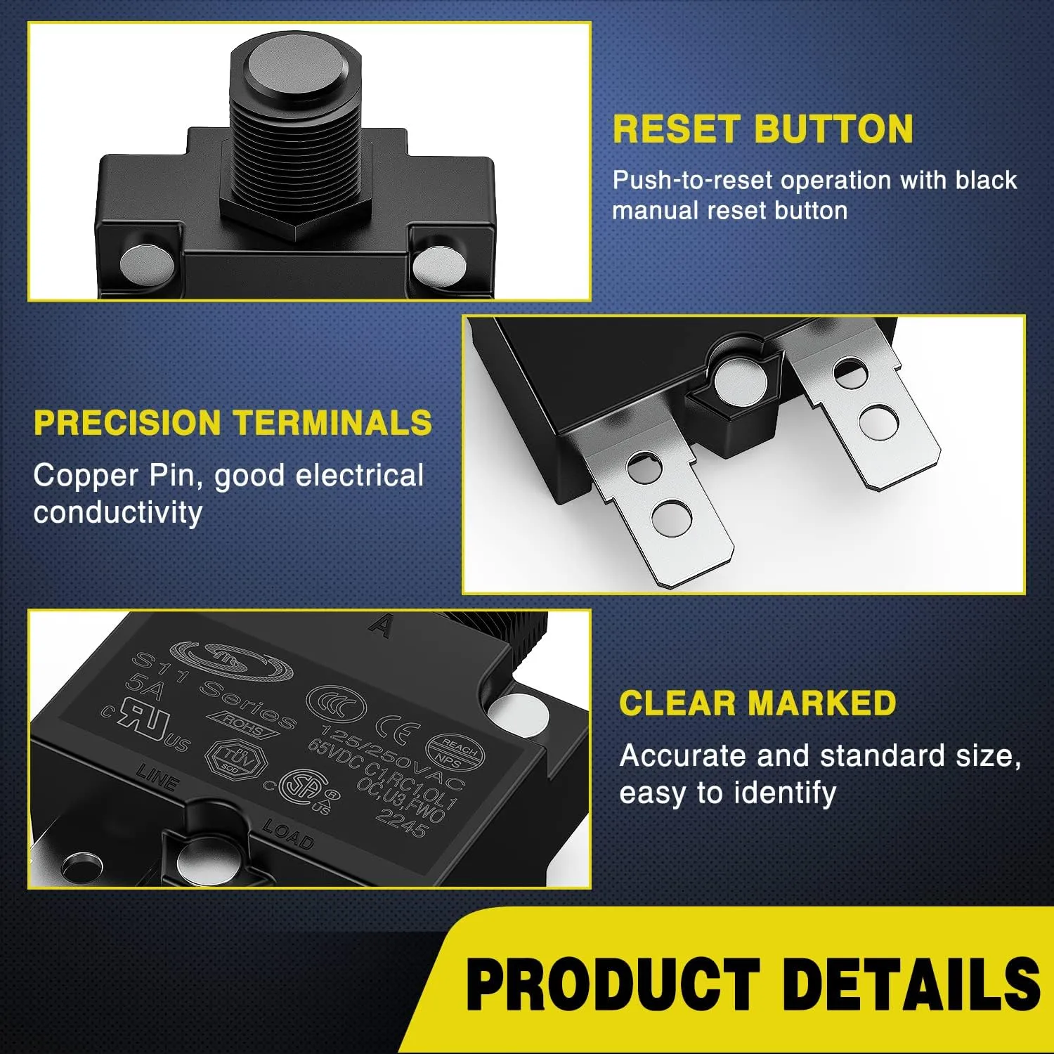 5Pcs 5Amp Terminals Circuit Breaker