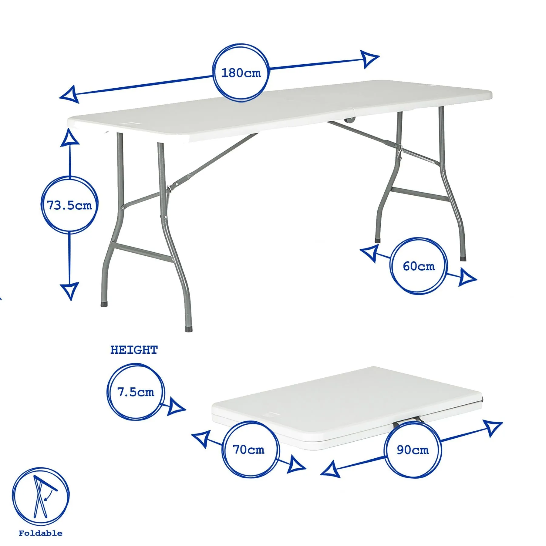 6 feet / Folding Table & Chair Set - 180cm - By Harbour Housewares