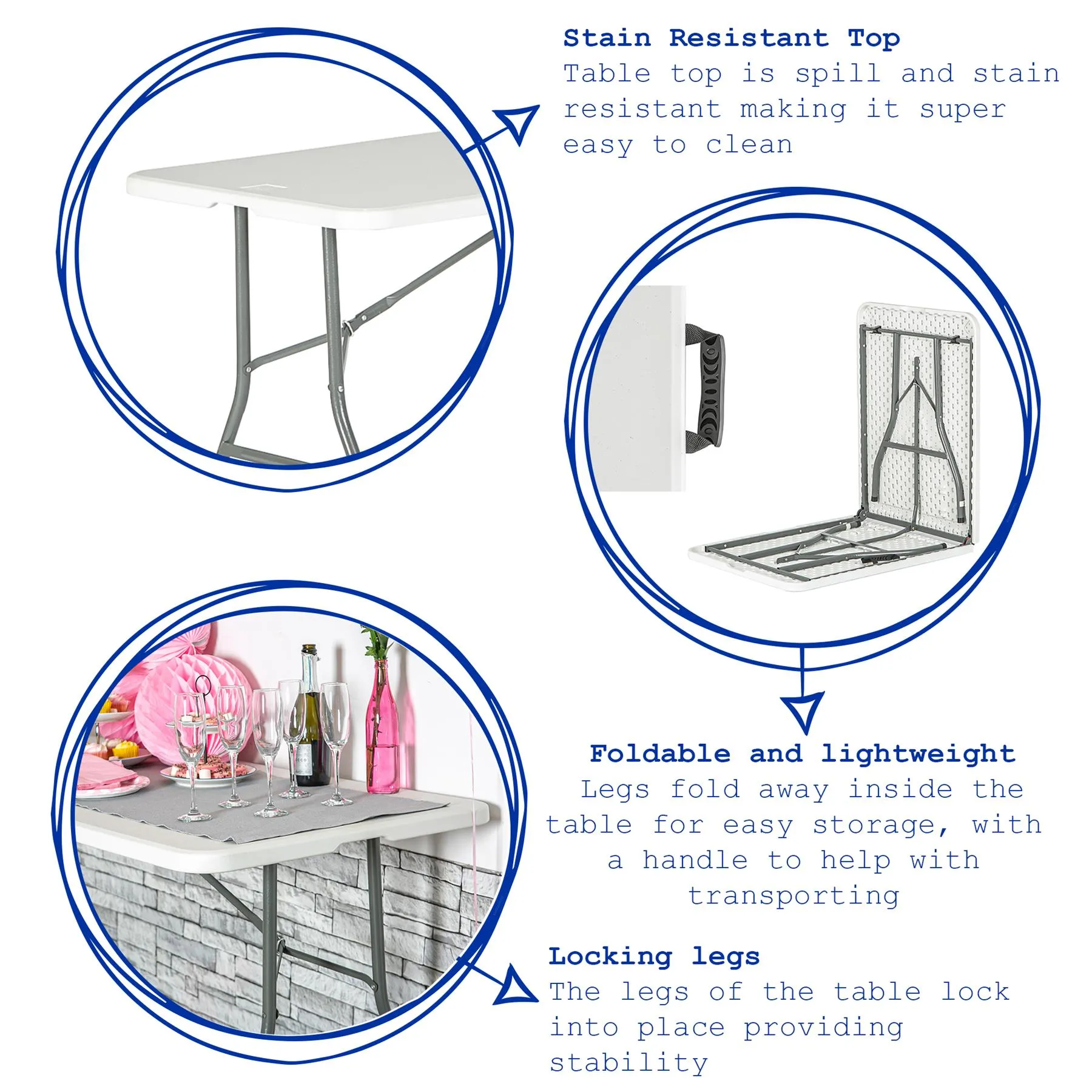 6 feet / Folding Table & Chair Set - 180cm - By Harbour Housewares