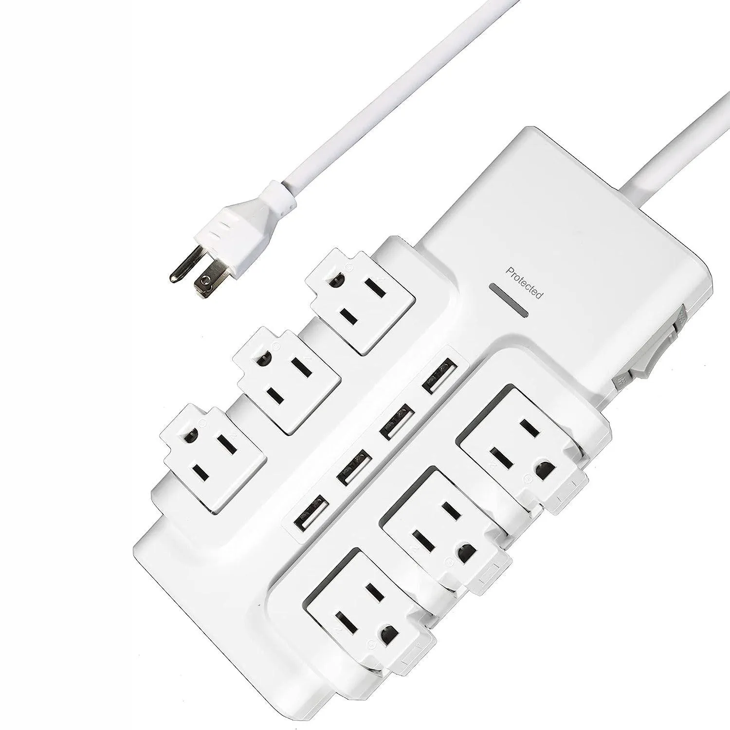 6 Outlet 4 USB Ports Rotating Power Strip 6ft with Surge Protector Wall Mount for Home Office