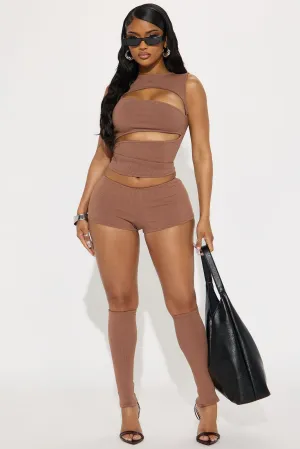 Acacia Snatched 3 Piece Micro Mini Short Set - Medium Brown