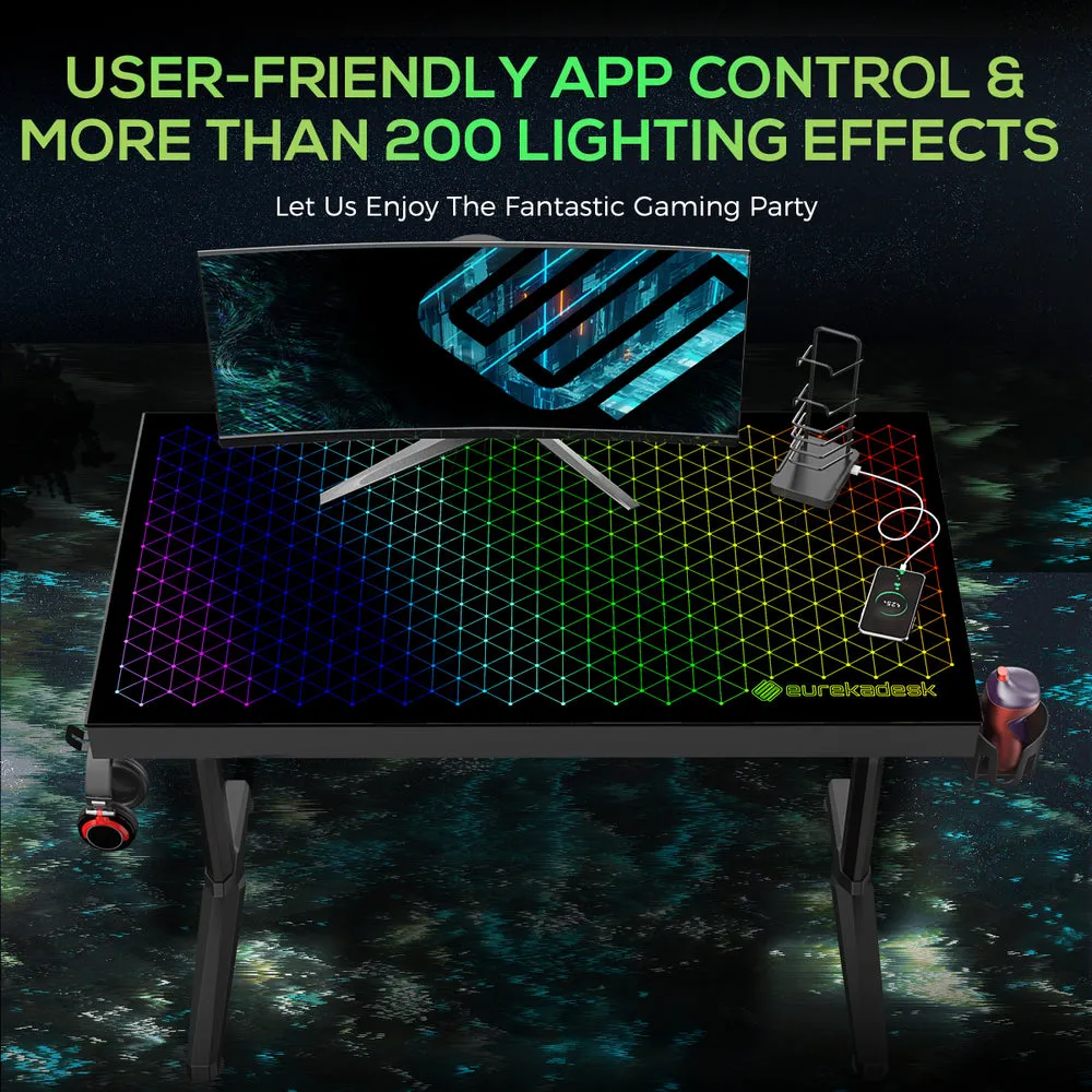 Avoca Black Glass/Steel Gaming Desk