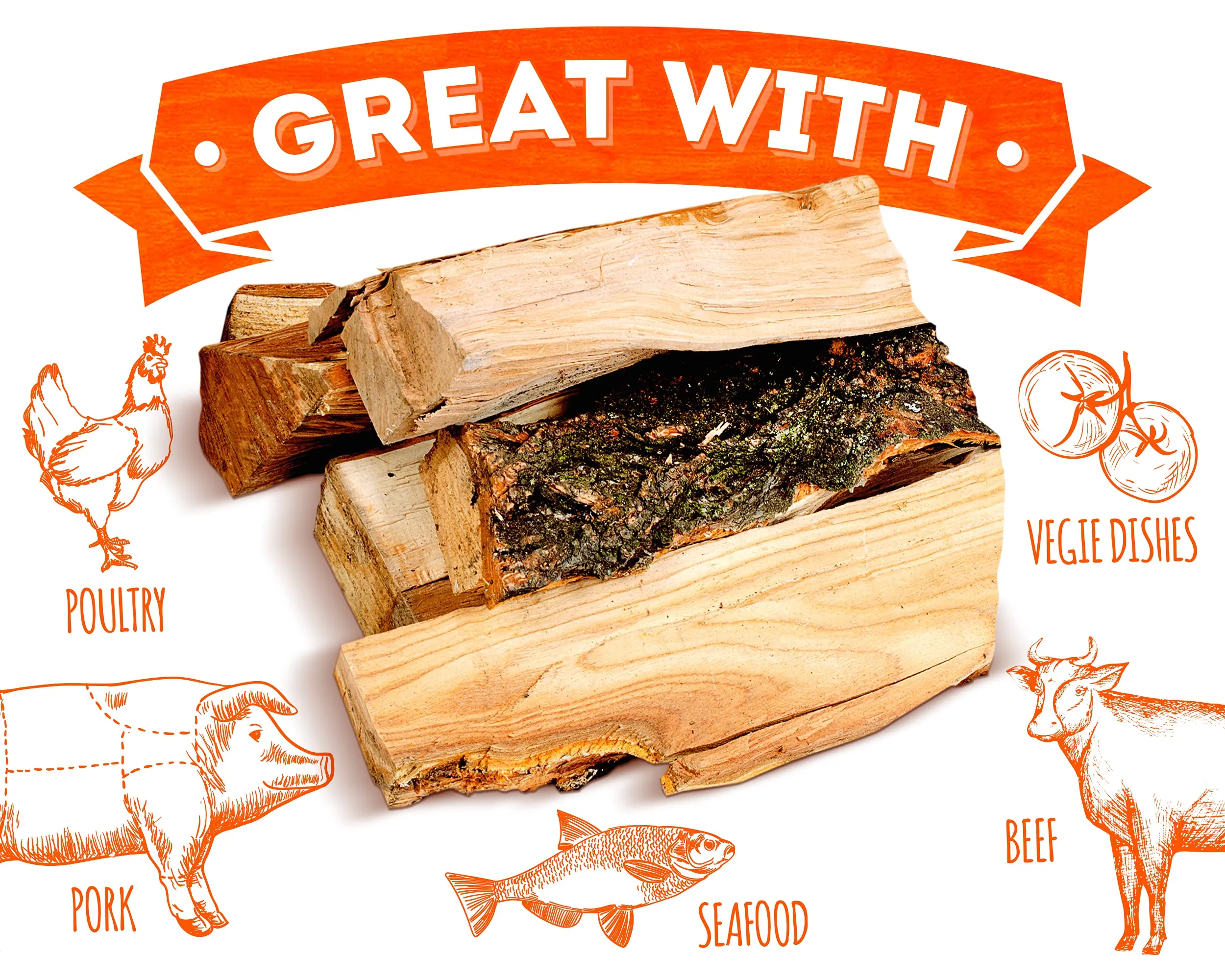 Bbq Cooking Firewood Logs 15 Lb - Apple (Fruit Mix) Fire Wood And Chips - Box Of Fire