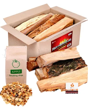 Bbq Cooking Firewood Logs 15 Lb - Apple (Fruit Mix) Fire Wood And Chips - Box Of Fire