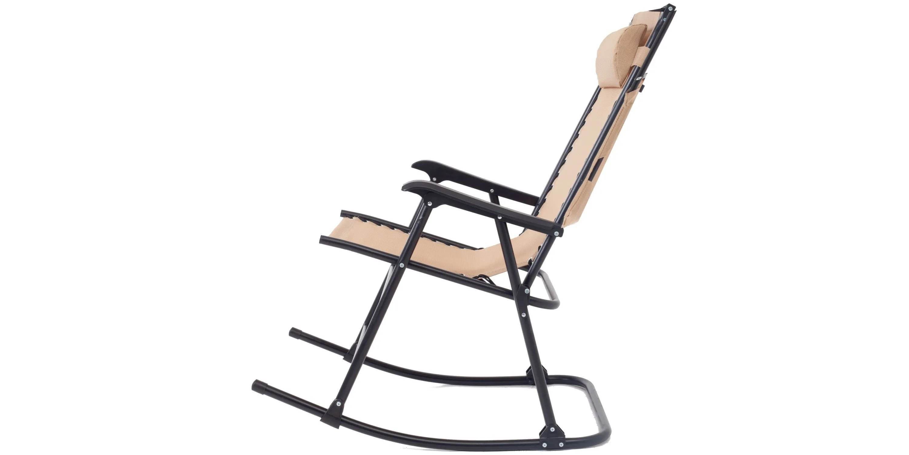 BTEXPERT Zero Gravity Folding Rocker Porch Sunshade Canopy Headrest Pillow Metal Outdoor Arm Beige, One Piece, Tan, Rocking Chair