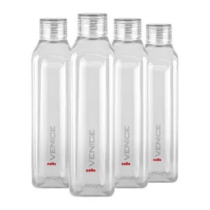 Cello Venice Exclusive Edition Plastic Water Bottle Set, 1 Litre, Set of 4, Clear