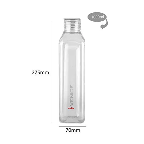 Cello Venice Exclusive Edition Plastic Water Bottle Set, 1 Litre, Set of 4, Clear