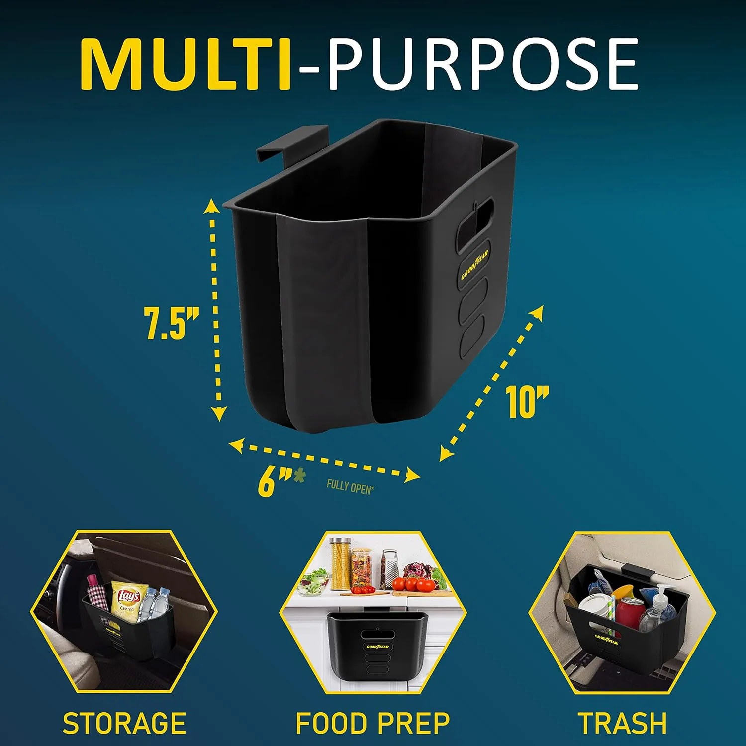 Compact Folding Car Trash Can, Leak Proof, Use Also as Kitchen Cabinet Door Hanging Garbage Bin