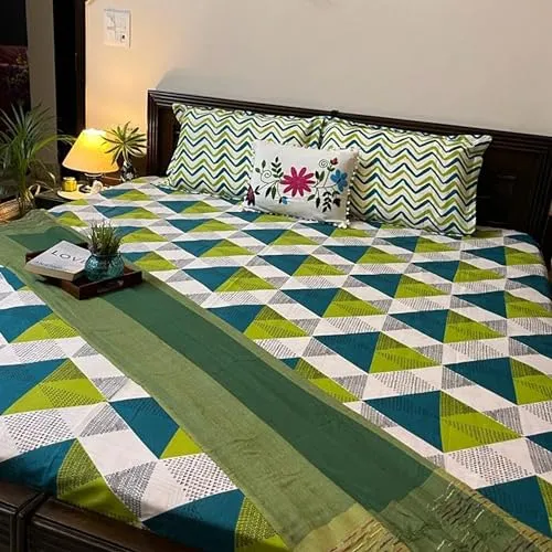 Divine Casa 144 TC Cotton Rocca Print Mix N Match Bedsheet Set for Double Size Bed Durable Sheets - Love Bird