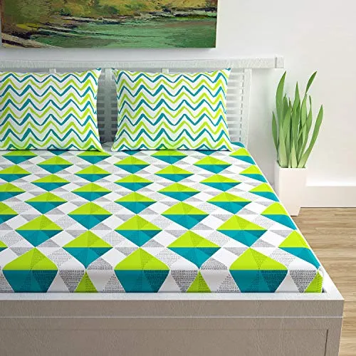 Divine Casa 144 TC Cotton Rocca Print Mix N Match Bedsheet Set for Double Size Bed Durable Sheets - Love Bird