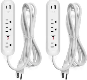E-Macht Surge Protector Power Strip with 3 Outlet and USB Port(5V/2.4A) & Type-C Port(5V/3A), 6 Ft Extension Cord
