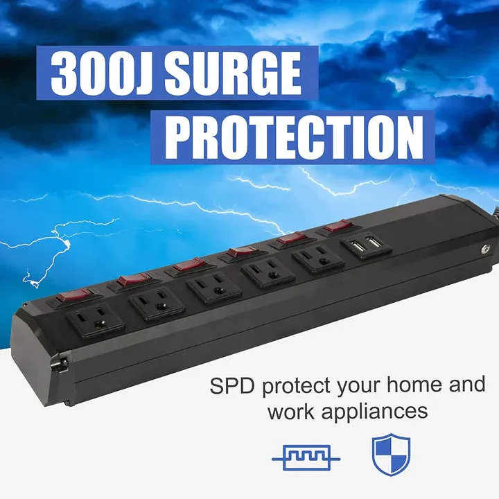 E-Macht Surge Protector Power Strip with Outlets and USB Charging Ports 6-Foot Cord for Home, Office -Black (2, 5 outlets 2 USB)