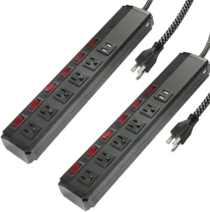 E-Macht Surge Protector Power Strip with Outlets and USB Charging Ports 6-Foot Cord for Home, Office -Black (2, 5 outlets 2 USB)