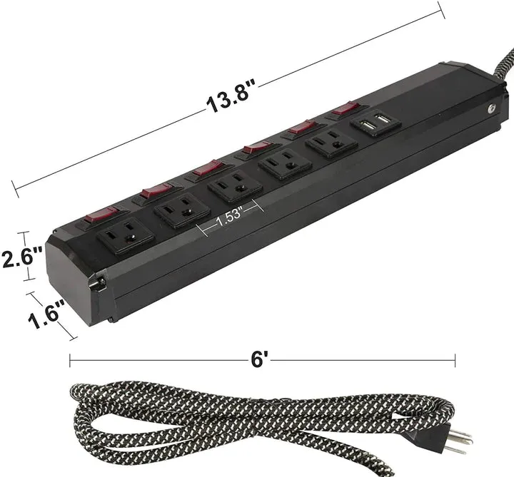E-Macht Surge Protector Power Strip with Outlets and USB Charging Ports 6-Foot Cord for Home, Office -Black (2, 5 outlets 2 USB)