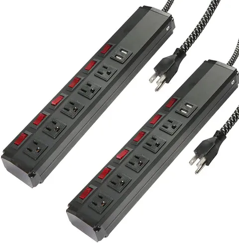 E-Macht Surge Protector Power Strip with Outlets and USB Charging Ports 6-Foot Cord for Home, Office -Black (2, 5 outlets 2 USB)
