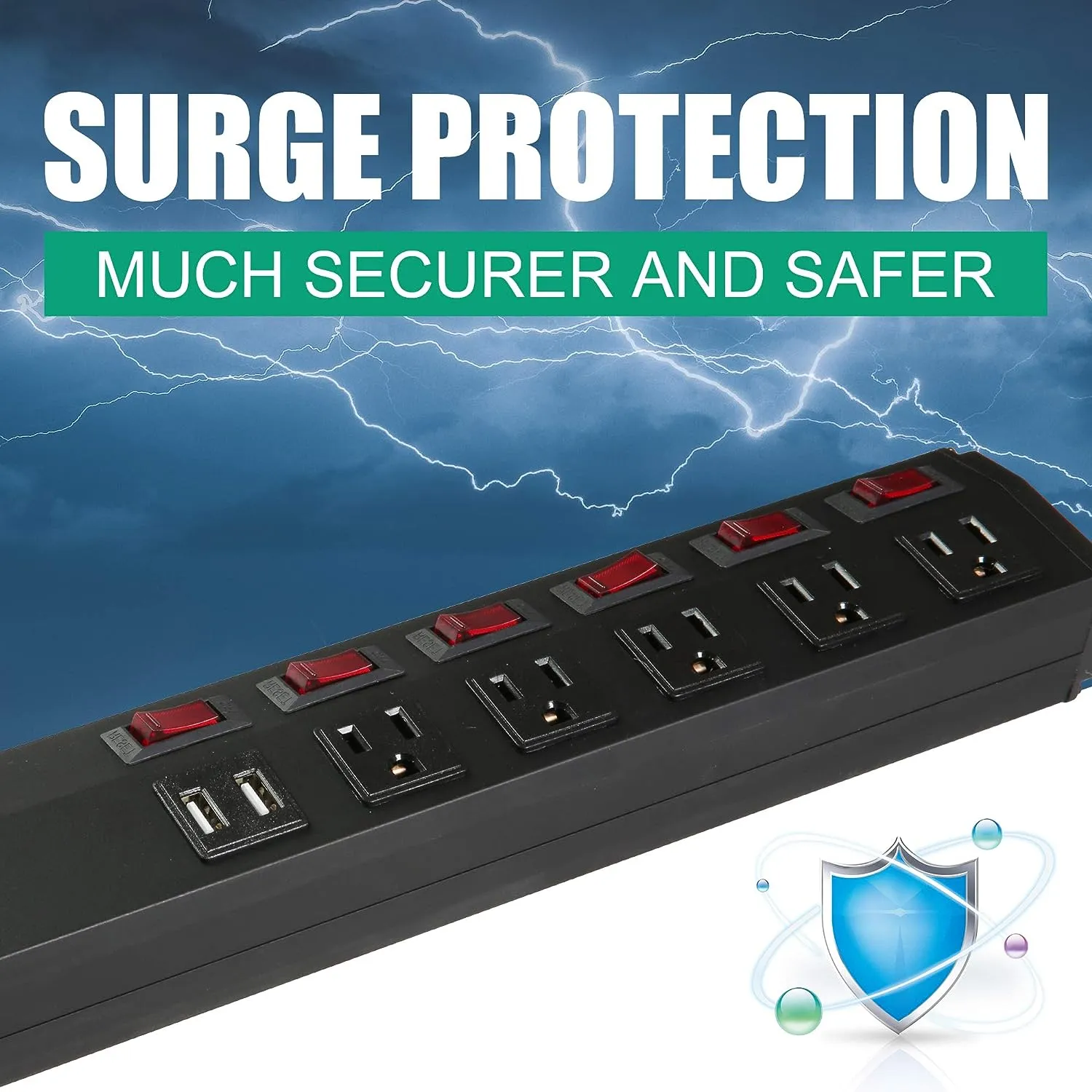 E-Macht Surge Protector Power Strip with Outlets and USB Charging Ports 6-Foot Cord for Home, Office -Black (2, 5 outlets 2 USB)