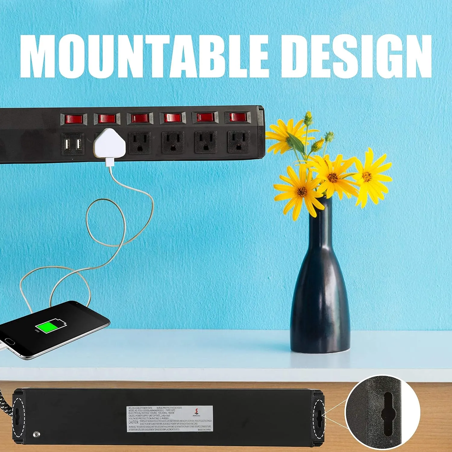 E-Macht Surge Protector Power Strip with Outlets and USB Charging Ports 6-Foot Cord for Home, Office -Black (2, 5 outlets 2 USB)