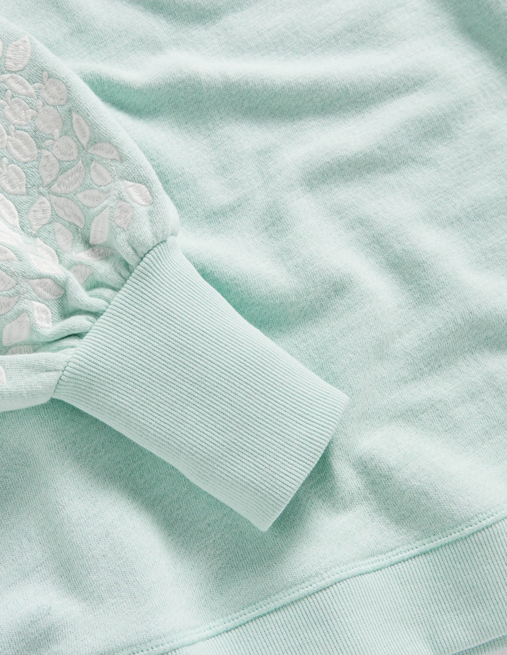 Embroidered Blouson Sweatshirt-Dawn Sky, Ivory Embroidery