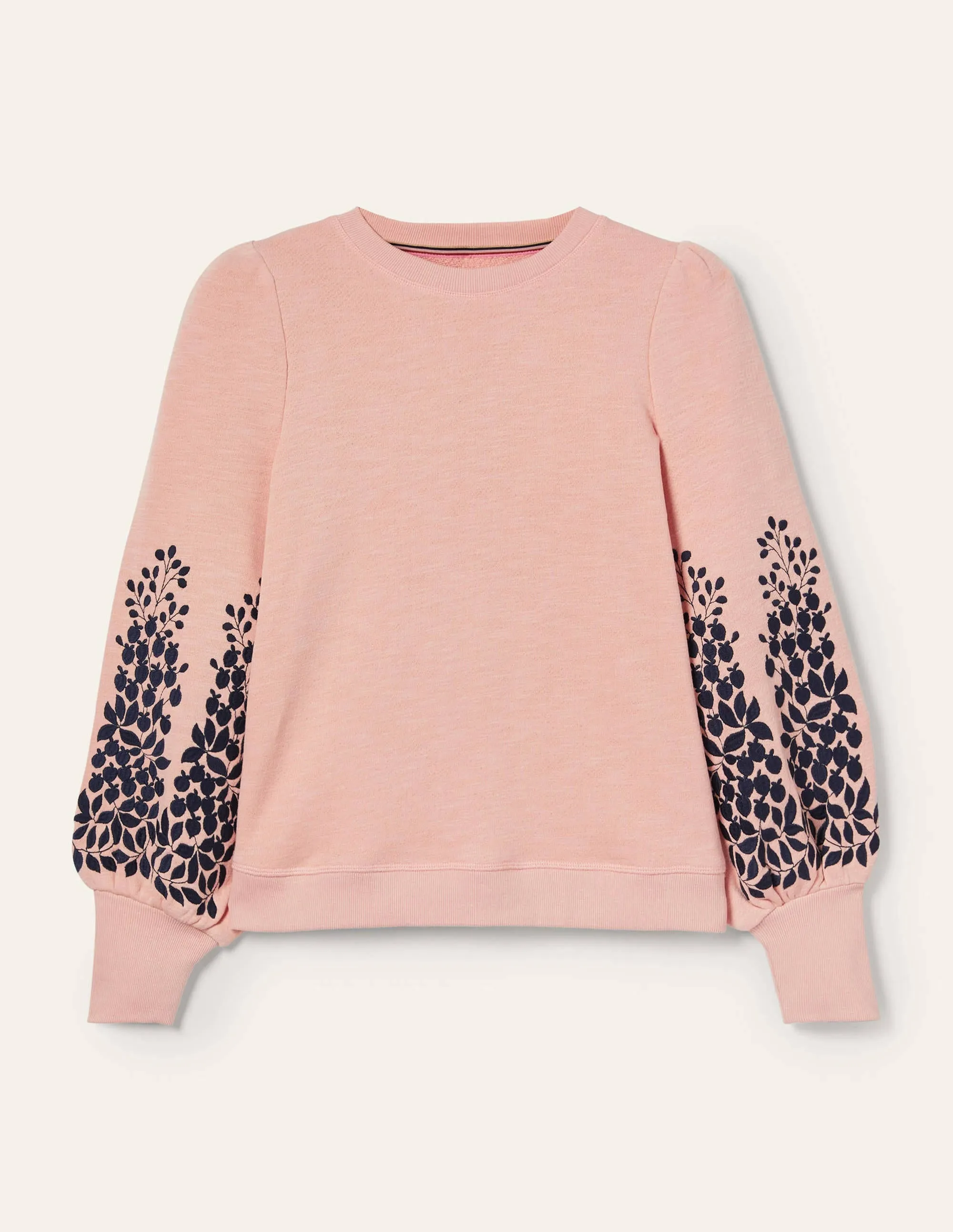 Embroidered Blouson Sweatshirt-Milkshake, Navy Embroidery