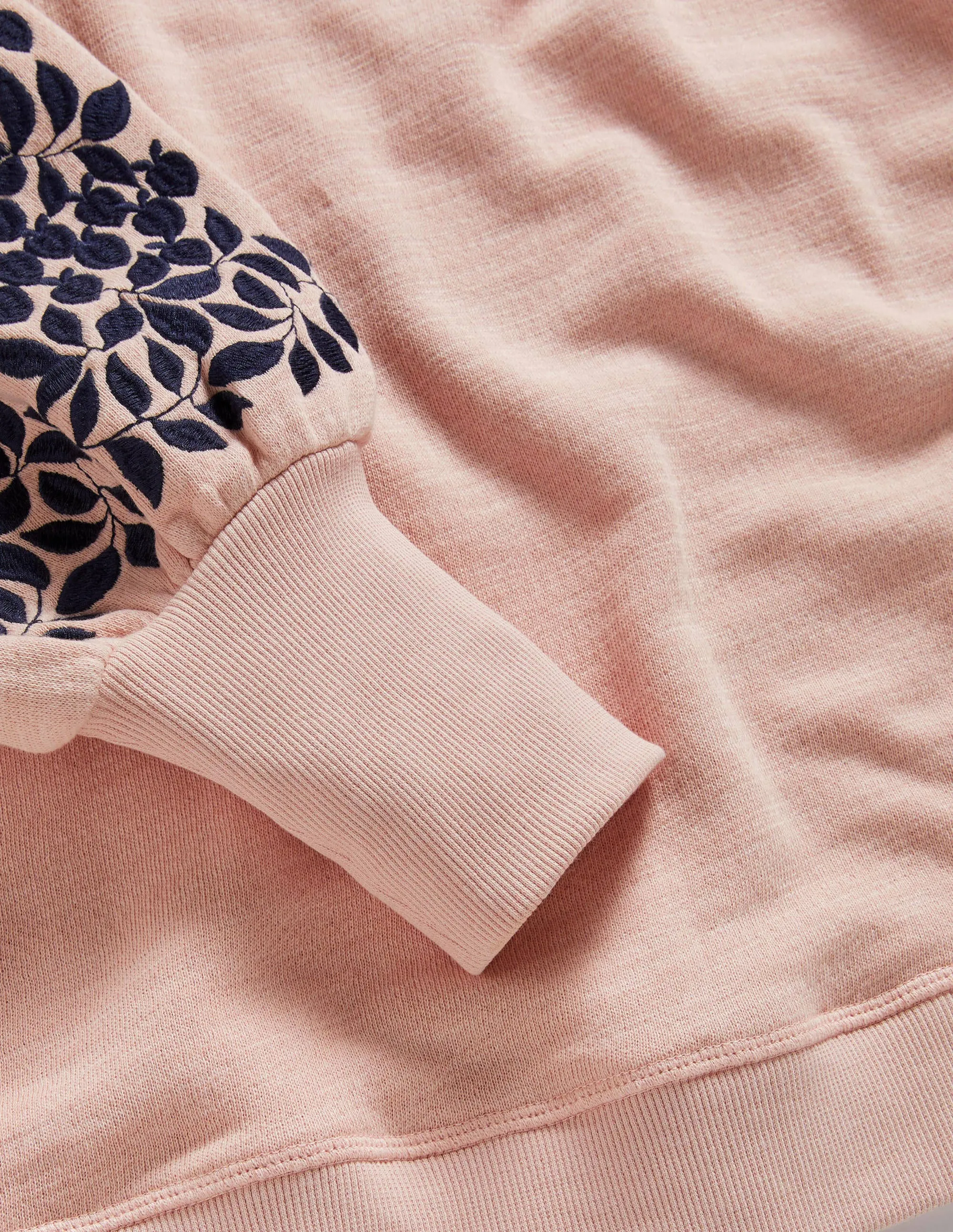 Embroidered Blouson Sweatshirt-Milkshake, Navy Embroidery