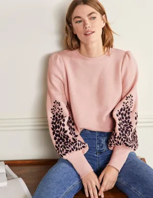 Embroidered Blouson Sweatshirt-Milkshake, Navy Embroidery