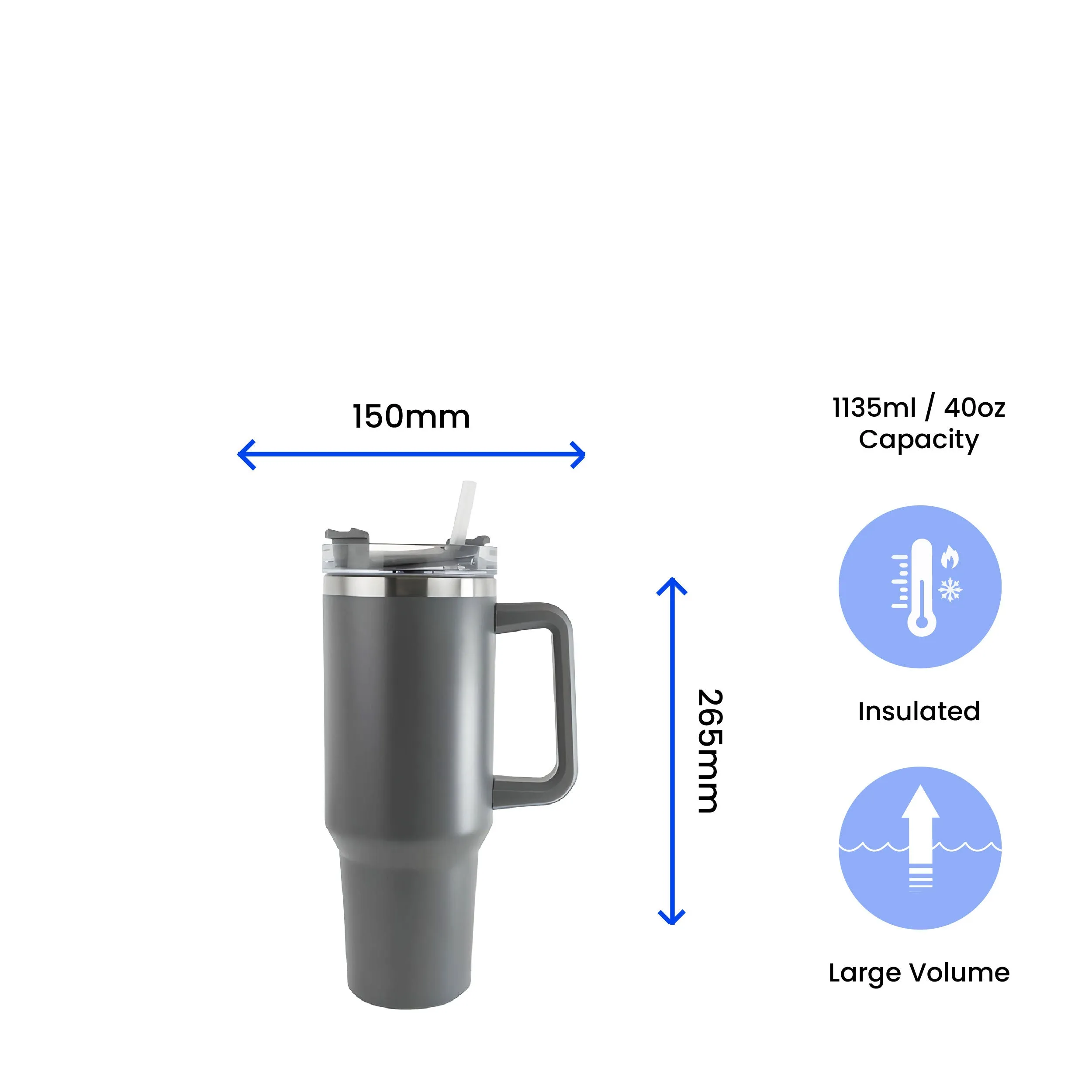 Engraved Extra Large Grey Travel Cup 40oz/1135ml, Any Message