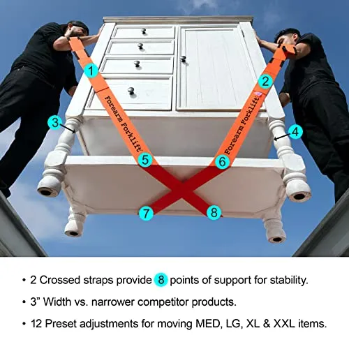 Forearm Forklift 2-Person Lifting and Moving Straps; Lift, Move and Carry Furniture, Appliances, Mattresses or Any Item up to 800 lbs. Safely and Easily Like a Pro, Orange
