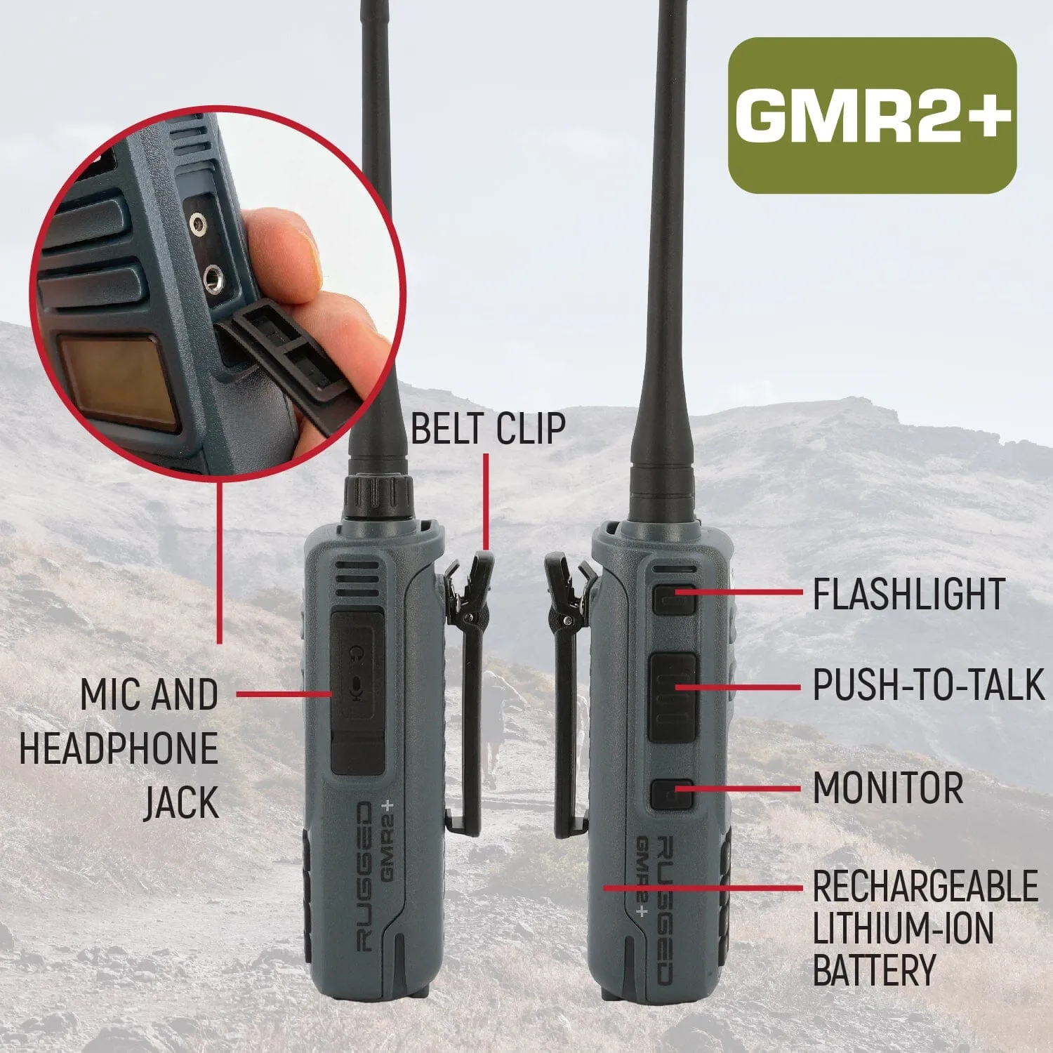 GMR2 PLUS - GMRS and FRS Handheld Two Way Radio - Grey