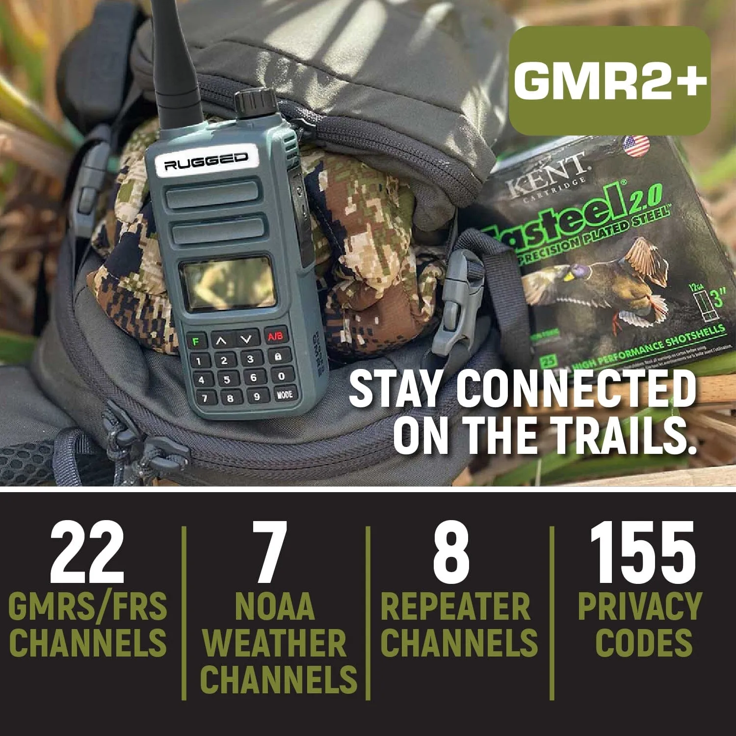 GMR2 PLUS - GMRS and FRS Handheld Two Way Radio - Grey