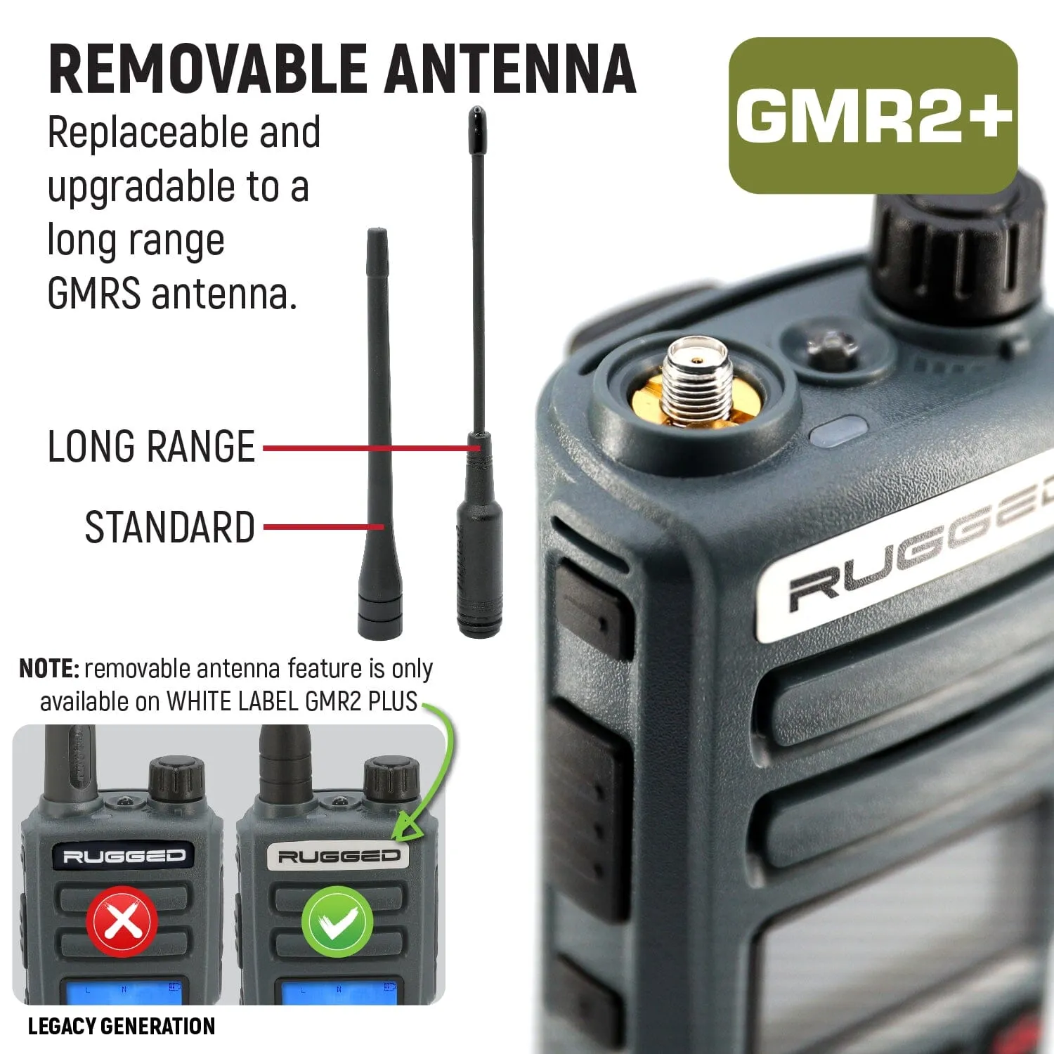 GMR2 PLUS - GMRS and FRS Handheld Two Way Radio - Grey