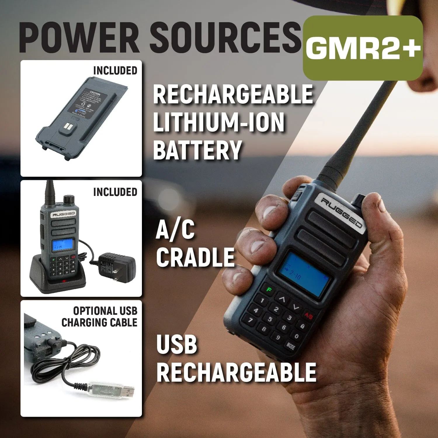 GMR2 PLUS - GMRS and FRS Handheld Two Way Radio - Grey