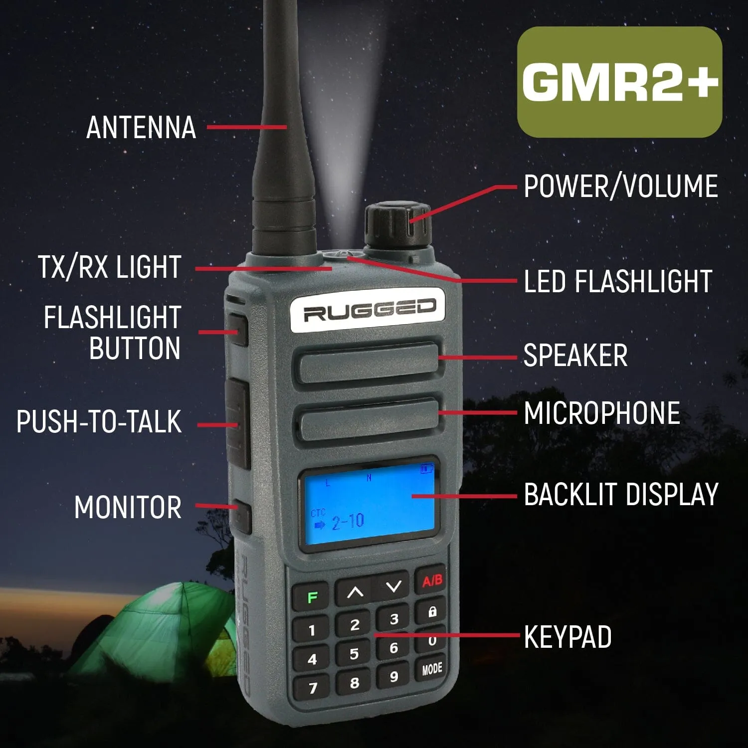 GMR2 PLUS - GMRS and FRS Handheld Two Way Radio - Grey