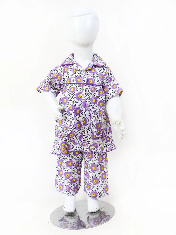 GNS01 NG Girls Cotton Night Suit 1Yrs - 5Yrs Flower Purple