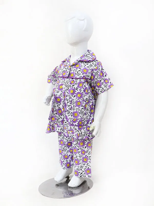 GNS01 NG Girls Cotton Night Suit 1Yrs - 5Yrs Flower Purple