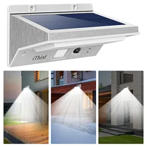 iThird Solar Lights Outdoor Motion Sensor, LED Solar Powered Outdoor Lights Stainless Steel Solar Security Lights for Yard Patio Garage Porch Waterproof 3 Modes Flood Light Super Bright(Daylight)